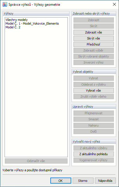 Správce průřezů - Řezy ze sítě